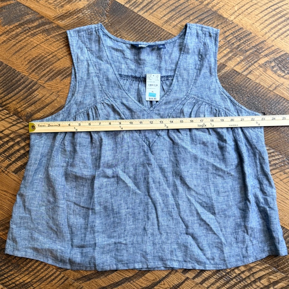Lands End Sleeveless 100% Linen Top XL Indigo Blue V-Neck Coastal Boho NWT - Picture 6 of 7